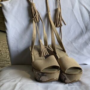 Guess Beige and Snakeskin Platform Heels